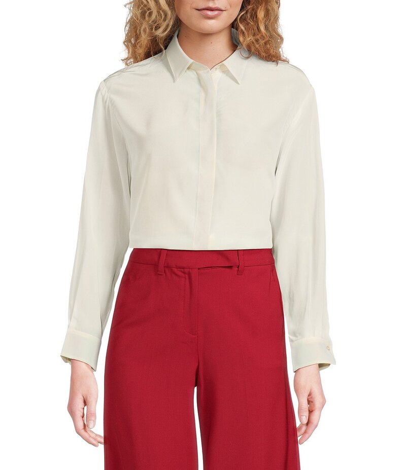 マレーラ レディース トップス シャツ シルク Marella Rocker Silk Point Collar Long Sleeve Top Wool White ホワイト