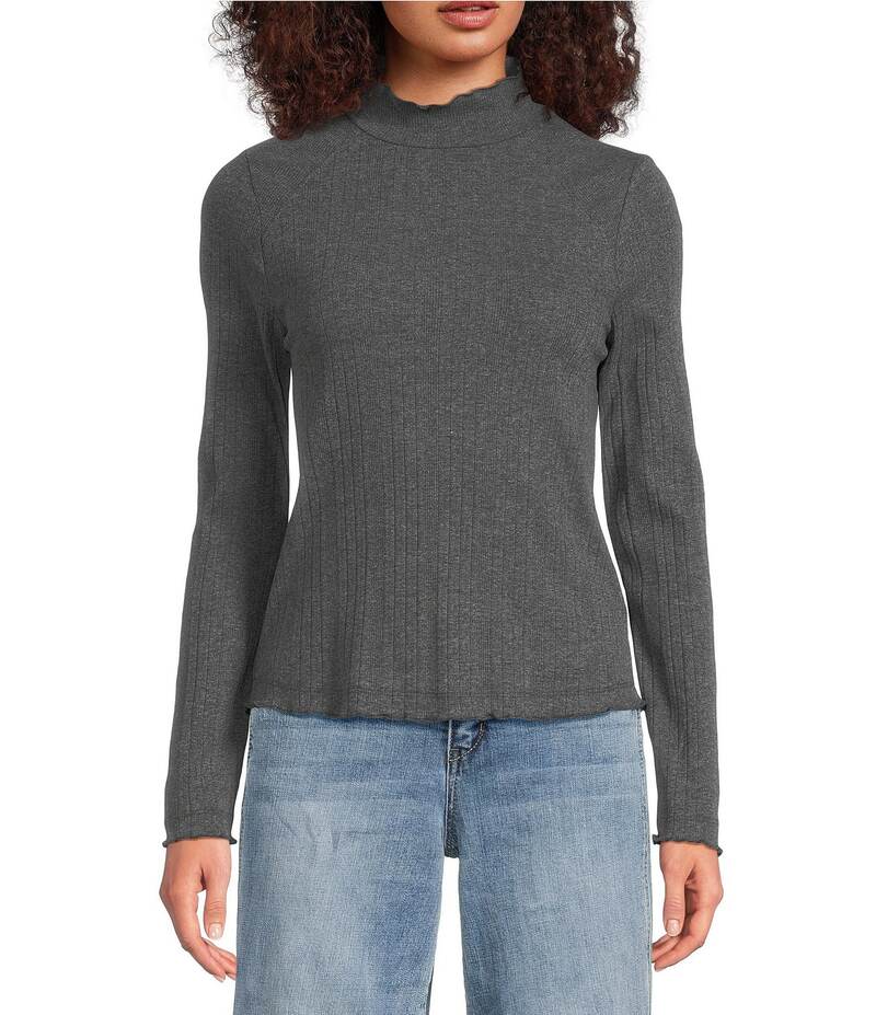 デモクラシー レディース トップス シャツ モックネック Democracy Mixed-Media Mock Neck Long Sleeve Lettucedge Detail Popover Top Heather Charcoal チャコール