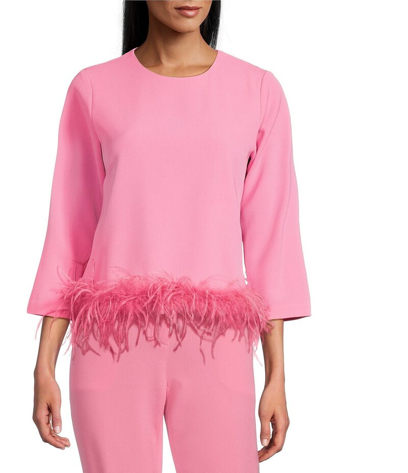 プレストンアンドヨーク レディース トップス シャツ クレープ ブラウス Preston & York Betty Round Neckline Long Sleeve Stretch Crepe Feather Blouse Cosmo｜ReVida 店