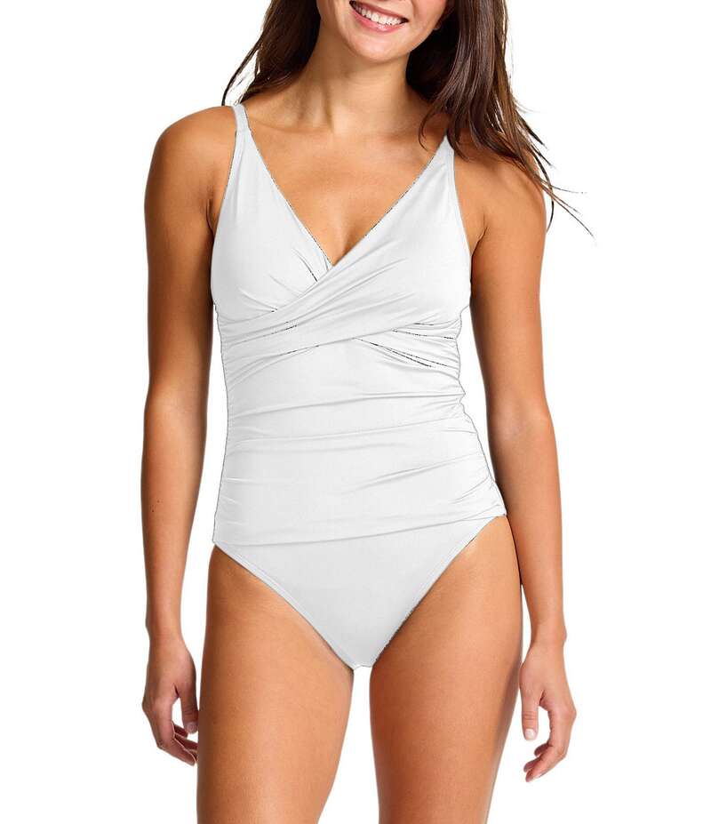 トッミーバハマ レディース トップス ワンピース Vネック Tommy Bahama Pearl Solid Cross Front V-Neck One Piece Swimsuit White ホワイト