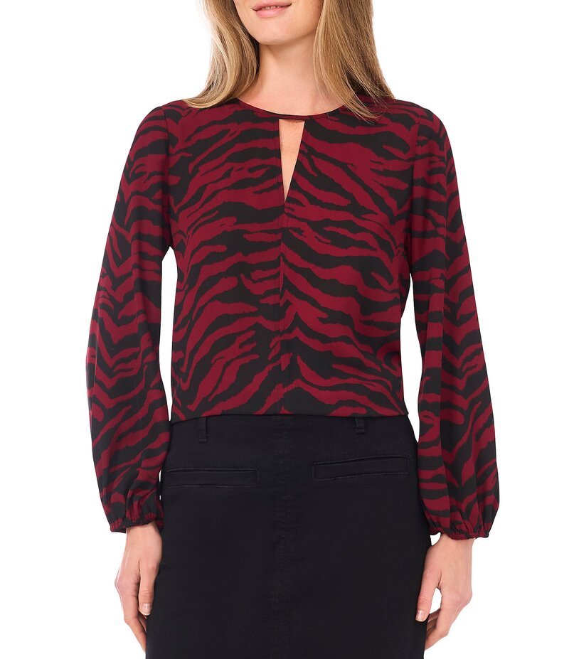 ヴィンスカムート レディース トップス シャツ Vネック プリント Vince Camuto Woven Zebra Print V-Neck Long Sleeve Center Front Seam Top Boysenberry アニマル