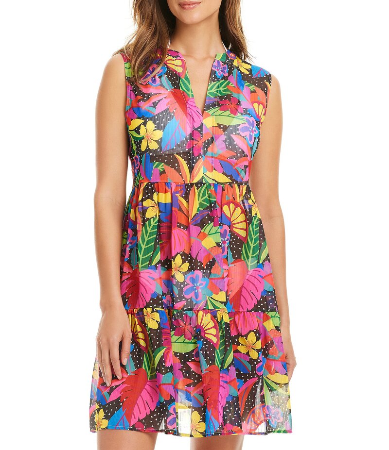 ブルーロッドビーティ レディース トップス 衣装 Vのど首 シフォン フラウンス Bleu Rod Beattiextra Bold Chiffon V-Neck Ruffle Short Dresswim Cover-Up Multi マルチ色合い レディースファッション-ワンピース