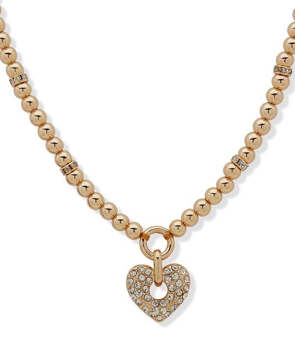 アンクライン レディース アクセサリー ネックレス・チョーカー レース Anne Klein Gold Tone Heart Short Pendant Necklace Gold/Crystal ゴールド