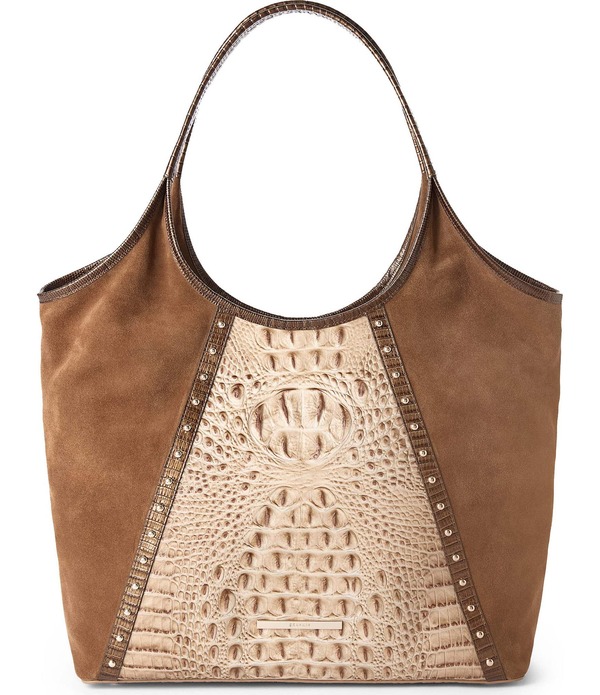 ブランミン レディース 御徒面子 スエードクロス なめし革 BRAHMIN Taupensemble Iona Suede \u0026 Leather Studded Tote Bag Taupe トープ レディースバッグ-トートバッグ-バッグ・小物・ブランド雑貨