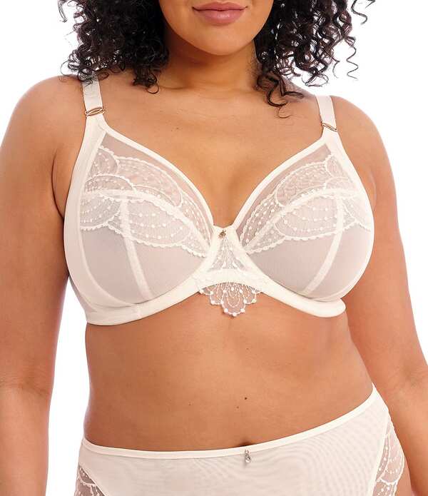 エロミ レディース アンダーウェア ブラジャー Elomi Priya Full-Busted Underwire Unlined Embroidery Plunge Bra Vanilla