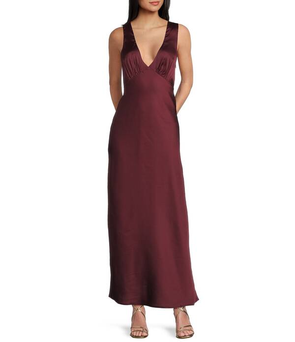 ミッドナイト ドール レディース トップス ワンピース Vネック ドレープ サテン ノースリーブ Midnight Doll Satin V-Neck Sleeveless Back Drape Dressangria|ReVida 店