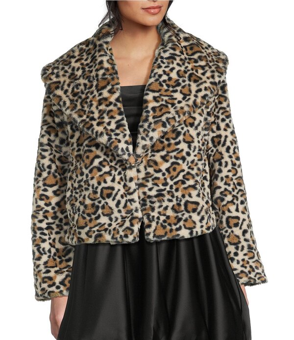 ジービー レディース アウター ジャケット・ブルゾン アニマル柄 プリント コート GB Animal Print Faux Fur Coat Brown Black ブラック