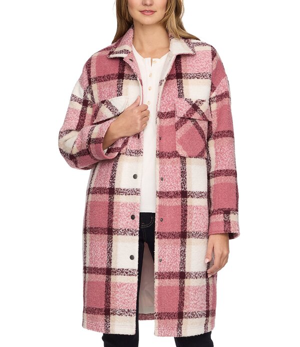 信号旗 アンド アンセム レディース アウター 上衣・上衣 Flag and Anthem Sharon Plaid Longline Brushed Woven Jacket Pink さくら色 コート・ジャケット-レディースファッション