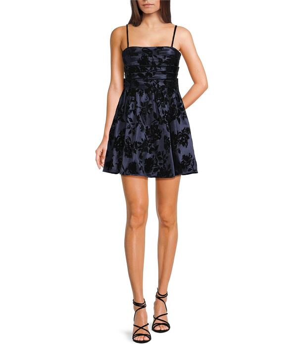 シティヴァイブ レディース トップス ワンピース フラワー柄 プリーツ プリント サテン フラワー City Vibe Floral Printed Flocked Satin Pleated Tube Bodice Bow Back Dress Navy ネイビー 8,986円