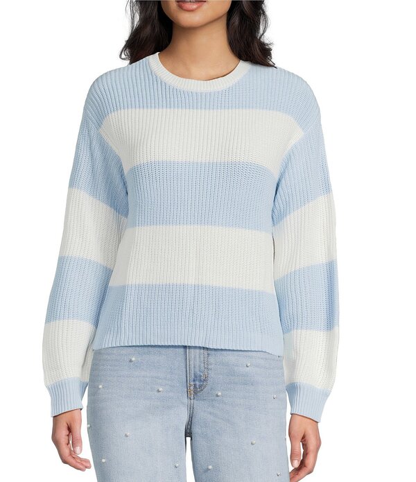 カッパーキー レディース アウター ニット・セーター Copper Key Striped Shaker Stitch Sweater Icy Blue/Ivory アイボリー