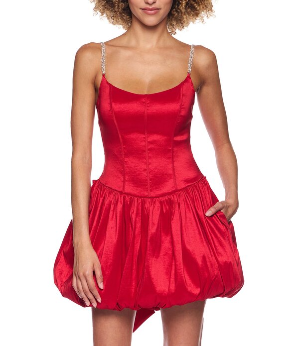 ビーダーリン レディース トップス ワンピース B. Darlin Taffeta Scoop Neck Bustierhinestone Strap Drop Waist Bubble Bow Back Dress Rouge/Crystal