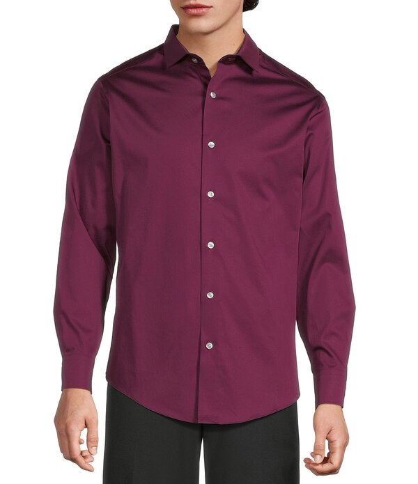 ムラノ メンズ トップス シャツ Murano Solid Sateen Long Sleeve Woven Shirt Rich Plum プラム｜ReVida 店
