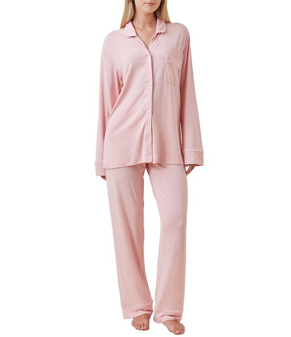 パピネール レディース アンダーお召しもの ナイト爵お召しもの Papinelle Kate Modal Soft Long Sleeve Notch Collar Long Pajama Set Papinelle Pink サクラ色