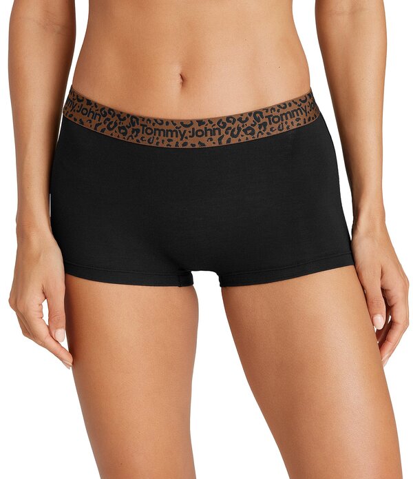 トミージョン レディース アンダーお召しもの ズボン下 刷り上げる Tommy John Second Skin Solid With Leopard Print Boyshort Panty Black/Leopard 黒いこと レディース-スタンダード