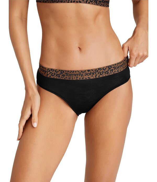 トミージョン レディース アンダー御召しもの ズボン下 刷り上げる Tommy John Second Skin Solid With Leopard Print Bikini Panty Black/Leopard 黒いこと