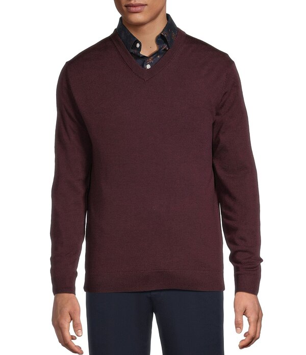ハート シャフナー マルクス メンズ アウター ニット・セーター Vネック トール ウール Hart Schaffner Marx Big & Tall Merino Wool V-Neck Sweater Merlot