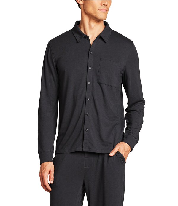 ベアフットドリームス メンズ トップス シャツ Barefoot Dreams Malibu CollectionR Triblend Button Front Shirt Black ブラック