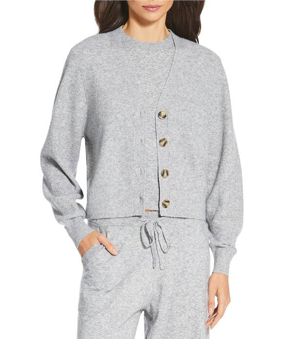 エーラブズエー レディース アウター ニット・セーター Vネック ウール カーディガン A Loves A Wool Blend V-Neck Long Sleeve Button Front Coordinating Cardigan Heather Grey グレー|ReVida 店