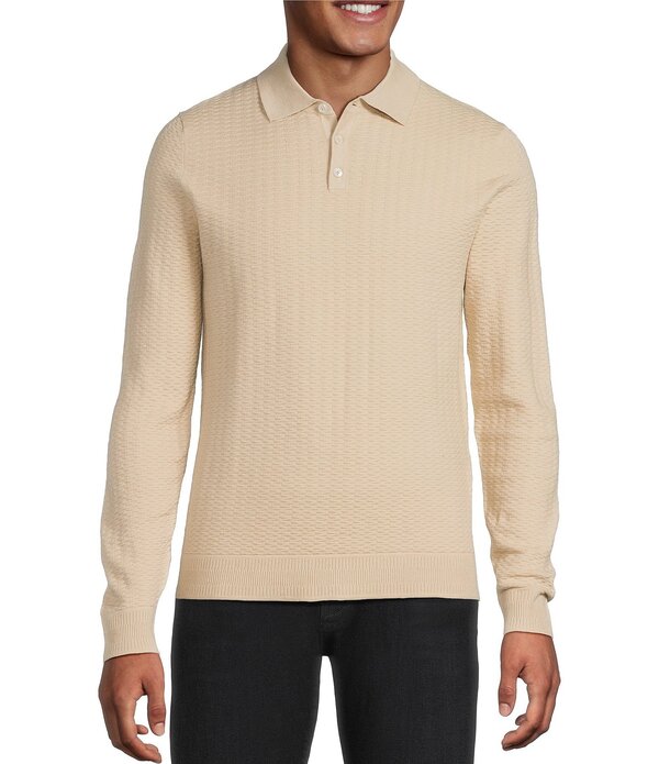 ムラノ メンズ アウター ニット・セーター ポロシャツ Murano Comfortable Textured Lux Long Sleeve Polo Sweater Light Khaki カーキ