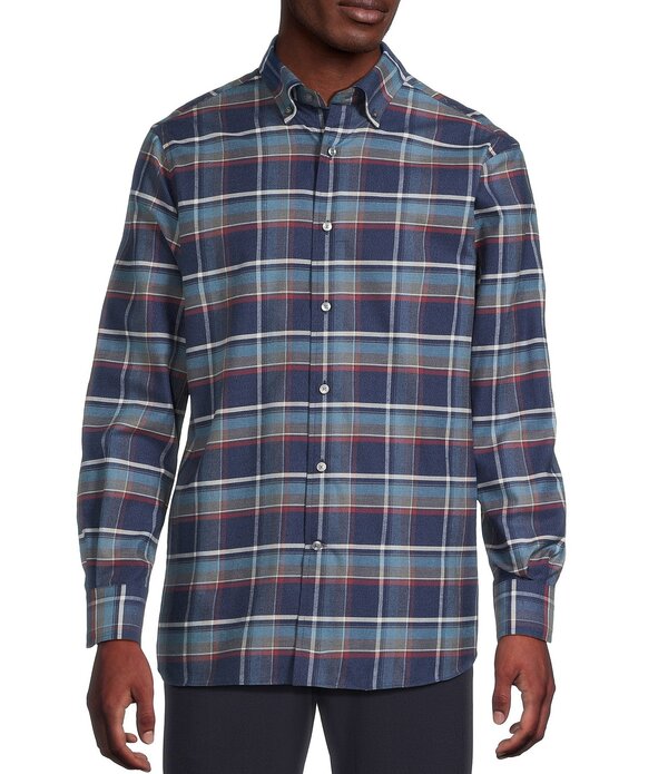 ダニエル クレミュ メンズ トップス プルオーバー Daniel Cremieux Signature Labelarge Plaid Cashmere Blend Long Sleeve Woven Shirt Navy 米国海軍