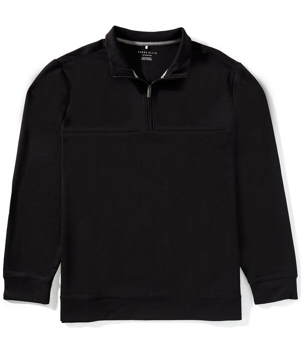 ペリーエリス メンズ アウター ニット・セーター Perry Ellis Neoprene Long Sleeve Quarter-Zipullover Black ブラック|ReVida 店