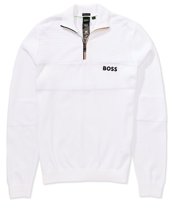 ヒューゴボス メンズ アウター ニット・セーター Hugo Boss Hydro Quarter-Zipullover White ホワイト