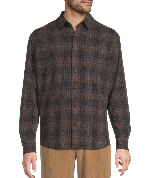 ラウンドトゥリーアンドヨーク メンズ トップス シャツ Roundtree & Yorke Long Sleeve Large Plaid Button Front Shirt Dark Brown ブラウン