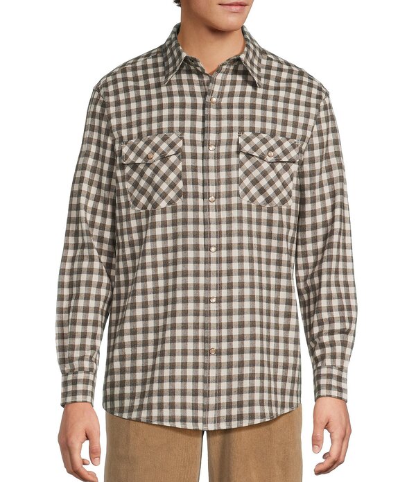 ラウンドトゥリーアンドヨーク メンズ トップス シャツ Roundtree & Yorke Long Sleeve Small Plaid Western Portuguese Flannel Sport Shirt Natural チェック｜ReVida 店