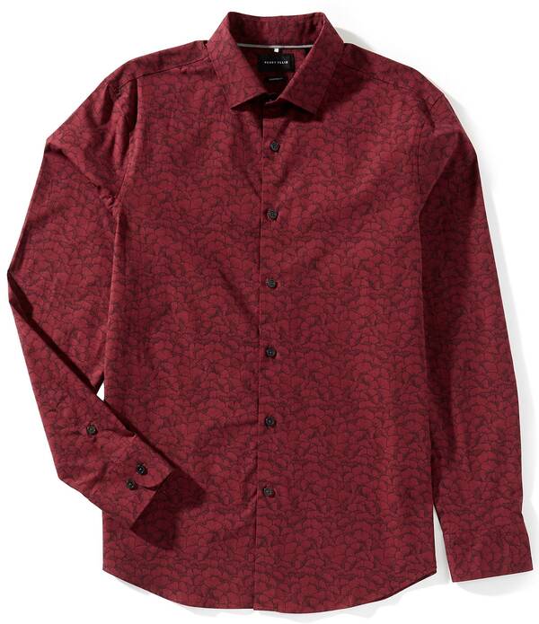 ペリーエリス メンズ トップス シャツ プリント Perry Ellis Printed Long Sleeve Woven Shirt Zinfandel｜ReVida 店