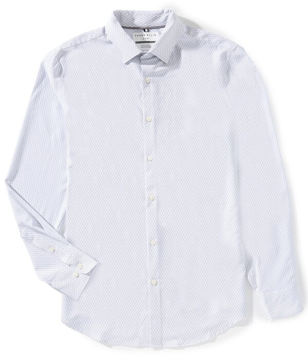 ペリーエリス メンズ トップス プルオーバー か細い填まる 刷り上げる Perry Ellislim Fit Diamond Geo Print Long Sleeve Woven Shirt Chiseled Stone 石ころ