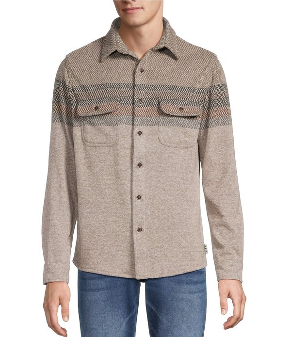 ラウン メンズ トップス プルオーバー Rowm Long Sleeve Jacquard Engineered Stripe Button Front Shirt Oatmeal オートミール