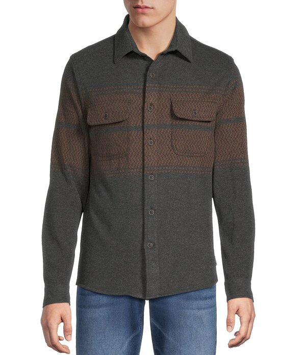 ラウン メンズ トップス シャツ Rowm Long Sleeve Jacquard Chestripe Button Front Shirt Charcoal チャコール