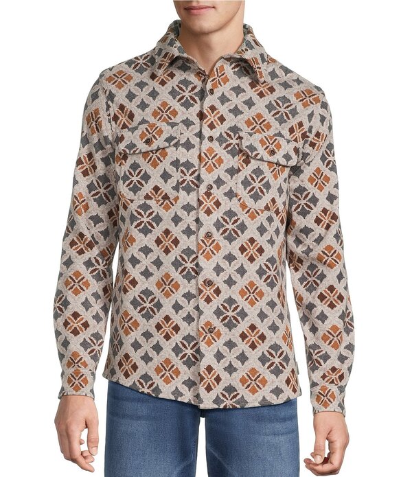 ラウン メンズ トップス プルオーバー 刷り上げる Rowm Long Sleeve Jacquard Multi Geo Print Button Front Shirt Oatmeal オートミール