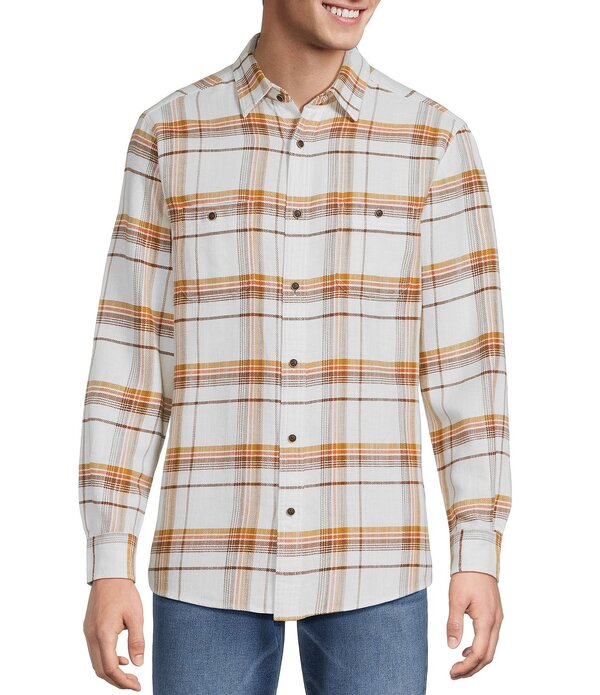 ラウン メンズ トップス プルオーバー 名取り草打ち倒す Rowm Long Sleeve 2 Pocket Slub Medium Plaid Button Down Sport Shirt White 白いこと トップス-メンズファッション