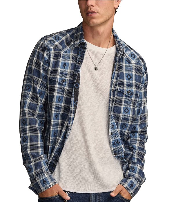 ラッキーブランド メンズ トップス シャツ Lucky Brand Plaid Long Sleeve Woven Western Shirt Indigo Multi インディゴ