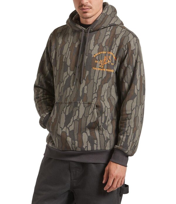 ブリクストン メンズ アウター パーカー・スウェット プリント フリース Brixton Danforth Camouflage Printed Long Sleeve Fleece Hoodie Bark Camouflage