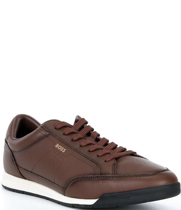 ヒューゴボス メンズ シューズ スニーカー レザー Hugo Boss Orange Men's Nitan Leather Low Profile Sneakers Brown ブラウン