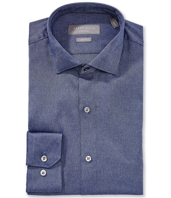 ペリーエリス メンズ トップス シャツ スリムフィット コーデュロイ Perry Ellislim Fit Spread Collar Melange Corduroy Long Sleeve Dresshirt Navy ネイビー