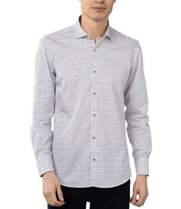 ビスコッティ メンズ トップス シャツ スリムフィット プリント Visconti Slim Fit Leo Tiny Petal Print Long Sleeve Woven Shirt White ホワイト｜ReVida 店
