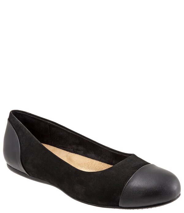 ホンブルグ帽ウォーク レディース シューズ パンプスエード 鳥打ち帽 なめし革 SoftWalk Sonoma Suede \u0026 Leather Cap Toe Ballet Flats Black 黒いこと