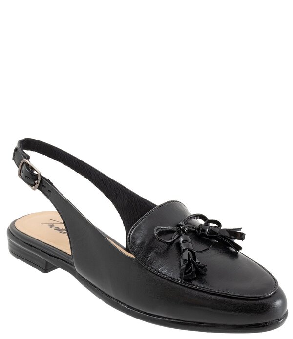 トロッターズ レディース シューズ パンプス なめし革 Trotters Lillie Leather Tassel Bow Slingback Flats Black 黒いこと レディース靴-パンプス
