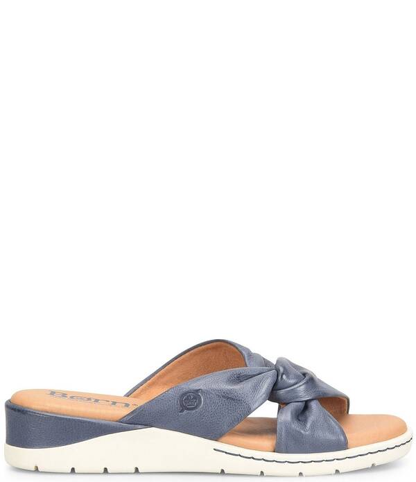 ボーン レディース シューズ パンプス サンダル なめし革 Born Mya Leather Twist Knot Wedge Slide Sandals Marine Navy 米国海軍