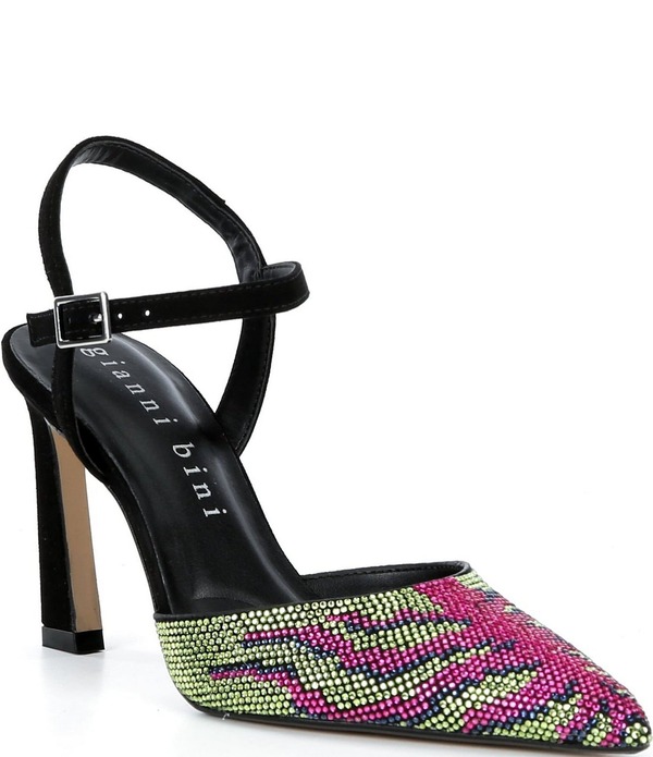 ジャンビニ レディース シューズ ヒール アンクル Gianni Bini Geno Pattern Rhinestone Ankle Strapointed Toe Pumps Black/Multi ブラック