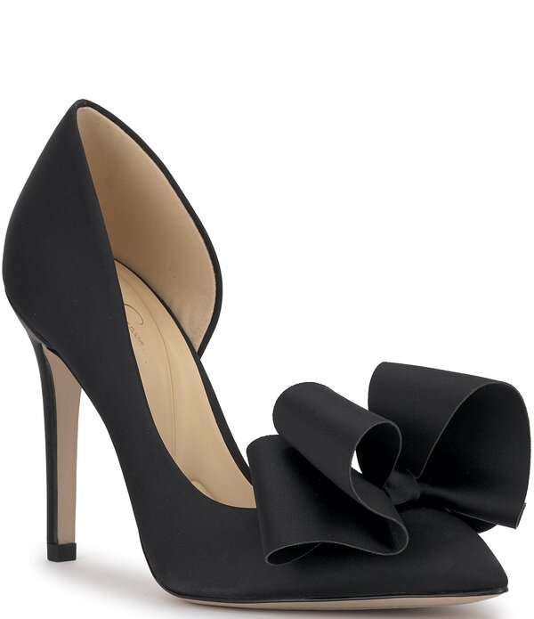 ジェシカシンプソン レディース シューズ 踵 繻子 Jessica Simpson Penari Satin Bow d\u0027Orsay Pumps Black 黒いこと