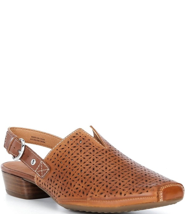 ピコリーノス レディース シューズ パンプス レザー ヒール Pikolinos Alameda Perforated Leather Block Heel Slingback Pumps Brandy|ReVida 店