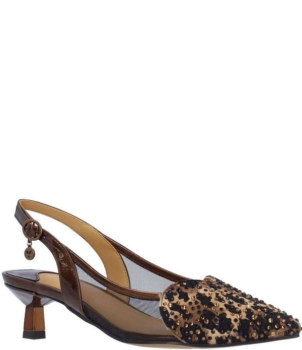 ジェイレニー レディース シューズ ヒール プリント メッシュ J. Renee Gwyn Patent Mesh Leopard Print Rhinestonembellished Slingback Pumps Bronze/Black/Brown ブラック