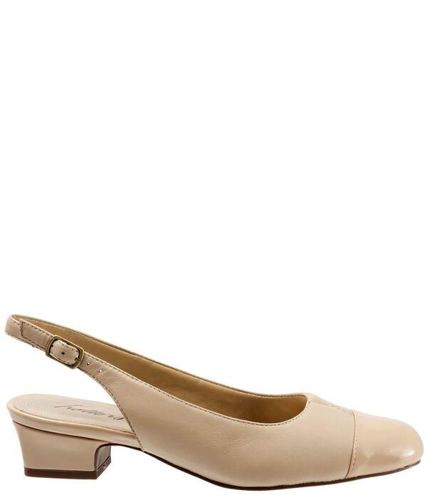 トロッターズ レディース シューズ パンプス 鳥打ち帽 なめし革 踵 Trotters Dea Leather and Patent Cap Toe Slingback Block Heel Pumps Nude パンプス-靴