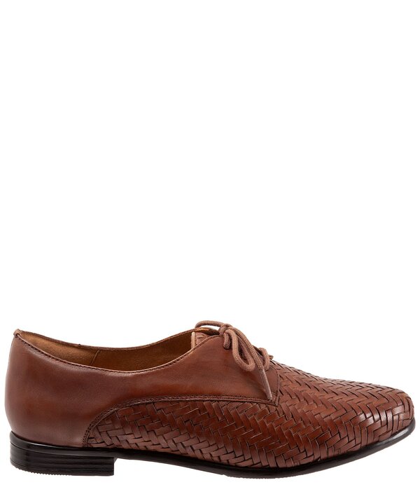トロッターズ レディース シューズ オックスフォード スピード競技 なめし革 Trotters Lizzie Herringbone Woven Leather Lace Up Dress Oxfords Brown 赤銅色 靴-ローファー-レディース靴