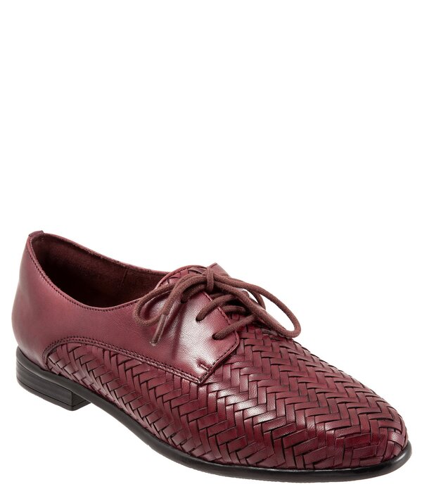 トロッターズ レディース シューズ オックスフォード スピード競技 なめし革 Trotters Lizzie Herringbone Woven Leather Lace Up Dress Oxfords Burgundy バーガンディ レディース靴-ローファー-靴