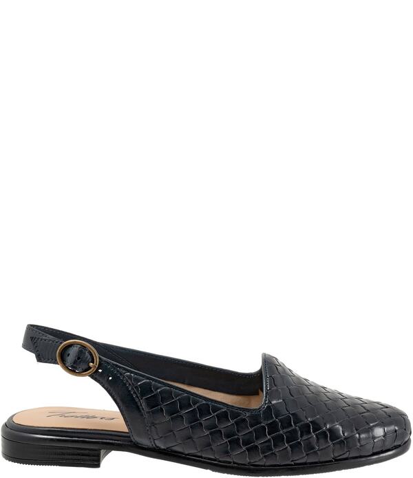 トロッターズ レディース シューズ パンプス なめし革 Trotters Lea Woven Leather Sling Flats Navy 米国海軍